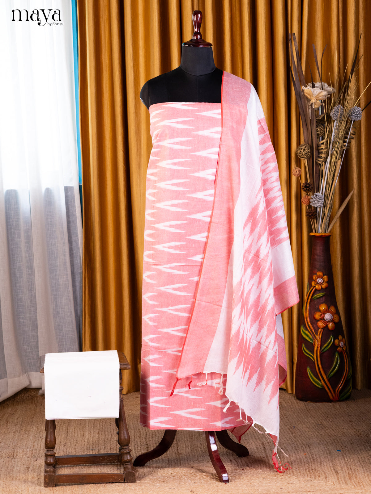 Pink & White- Ikkat Salwar Unstitch